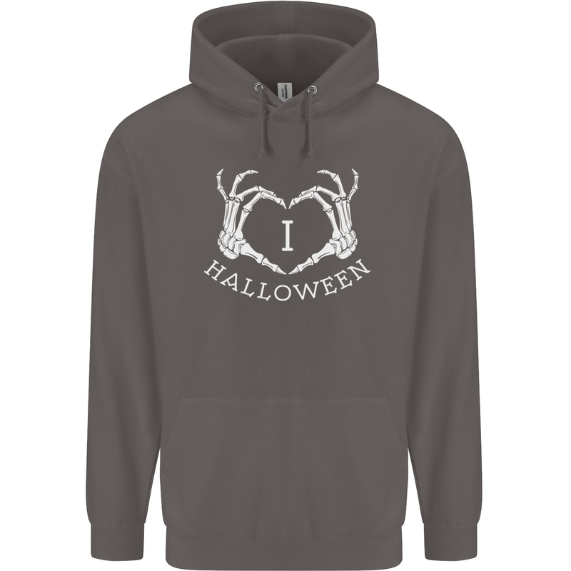 I Love Halloween Funny Skeleton Hand Skull Mens 80% Cotton Hoodie Charcoal