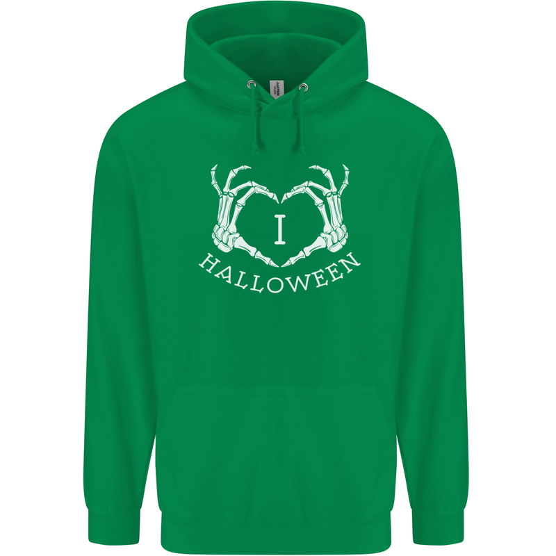 I Love Halloween Funny Skeleton Hand Skull Mens 80% Cotton Hoodie Irish Green