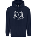 I Love Halloween Funny Skeleton Hand Skull Mens 80% Cotton Hoodie Navy Blue