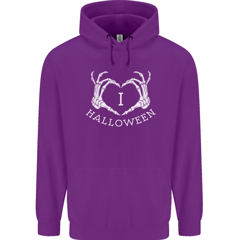 I Love Halloween Funny Skeleton Hand Skull Mens 80% Cotton Hoodie Purple