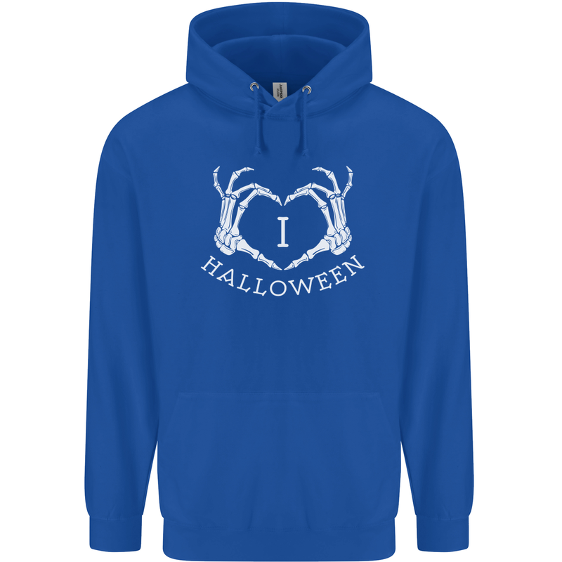 I Love Halloween Funny Skeleton Hand Skull Mens 80% Cotton Hoodie Royal Blue
