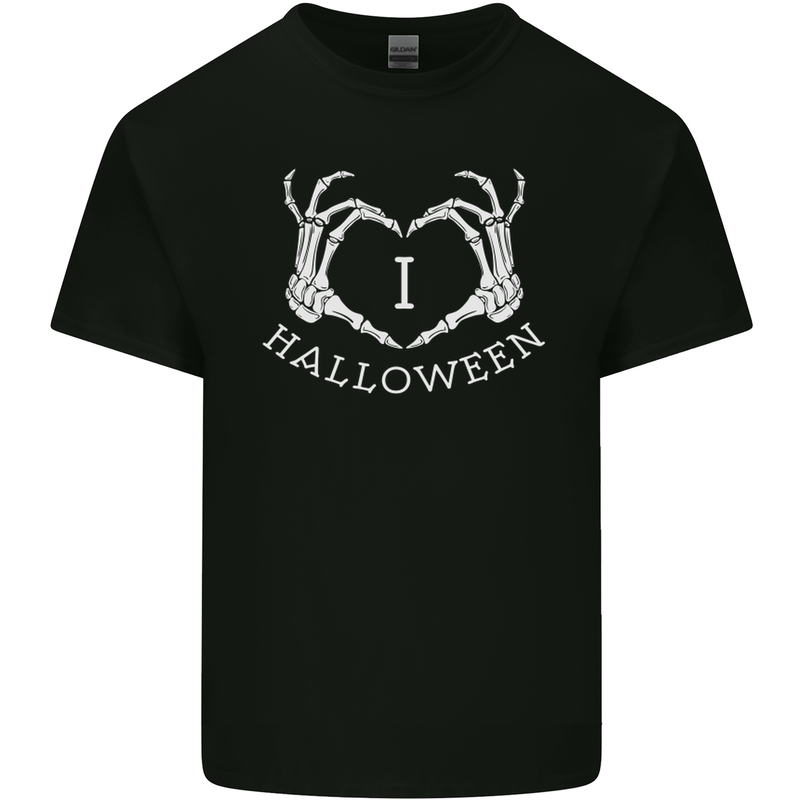 I Love Halloween Funny Skeleton Hand Skull Mens Cotton T-Shirt Tee Top Black