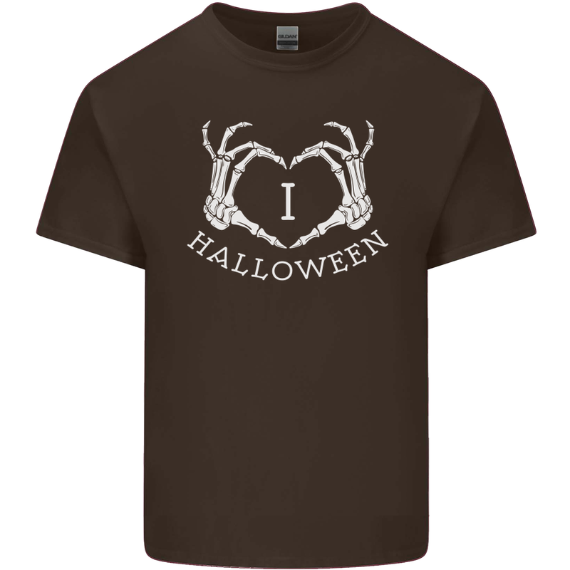 I Love Halloween Funny Skeleton Hand Skull Mens Cotton T-Shirt Tee Top Dark Chocolate
