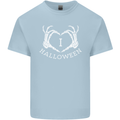 I Love Halloween Funny Skeleton Hand Skull Mens Cotton T-Shirt Tee Top Light Blue