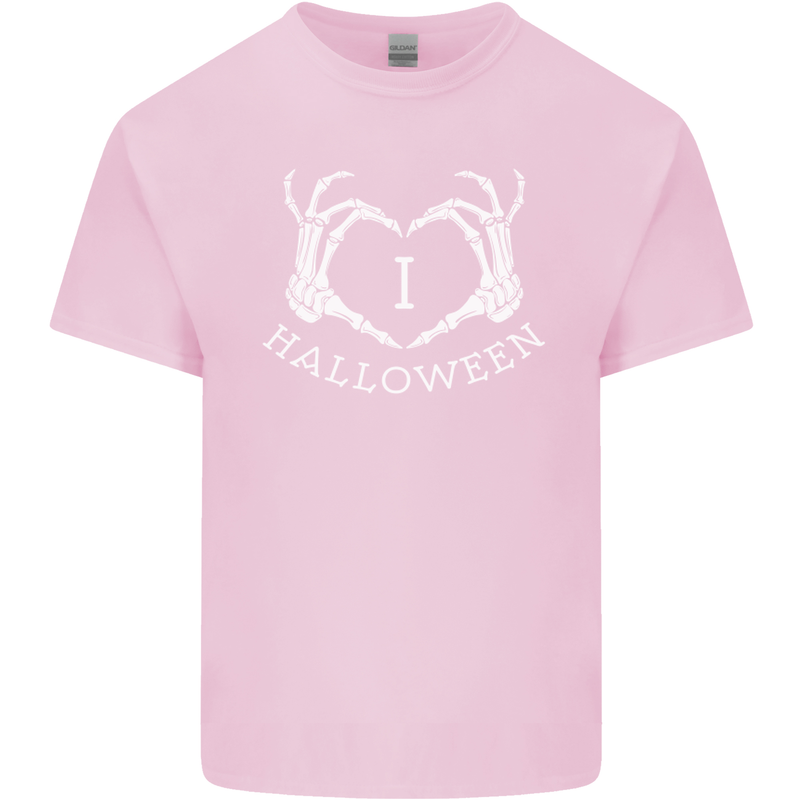 I Love Halloween Funny Skeleton Hand Skull Mens Cotton T-Shirt Tee Top Light Pink