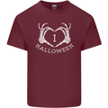 I Love Halloween Funny Skeleton Hand Skull Mens Cotton T-Shirt Tee Top Maroon