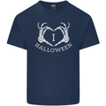I Love Halloween Funny Skeleton Hand Skull Mens Cotton T-Shirt Tee Top Navy Blue