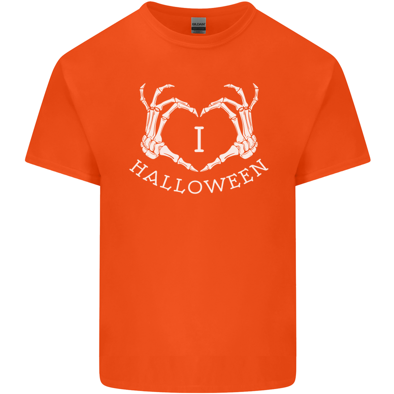 I Love Halloween Funny Skeleton Hand Skull Mens Cotton T-Shirt Tee Top Orange