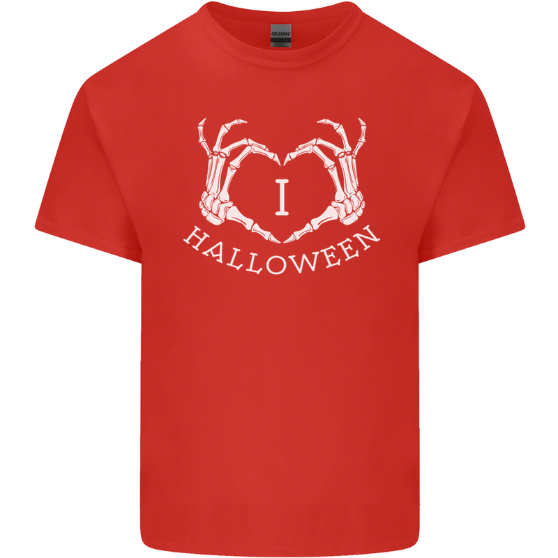 I Love Halloween Funny Skeleton Hand Skull Mens Cotton T-Shirt Tee Top Red