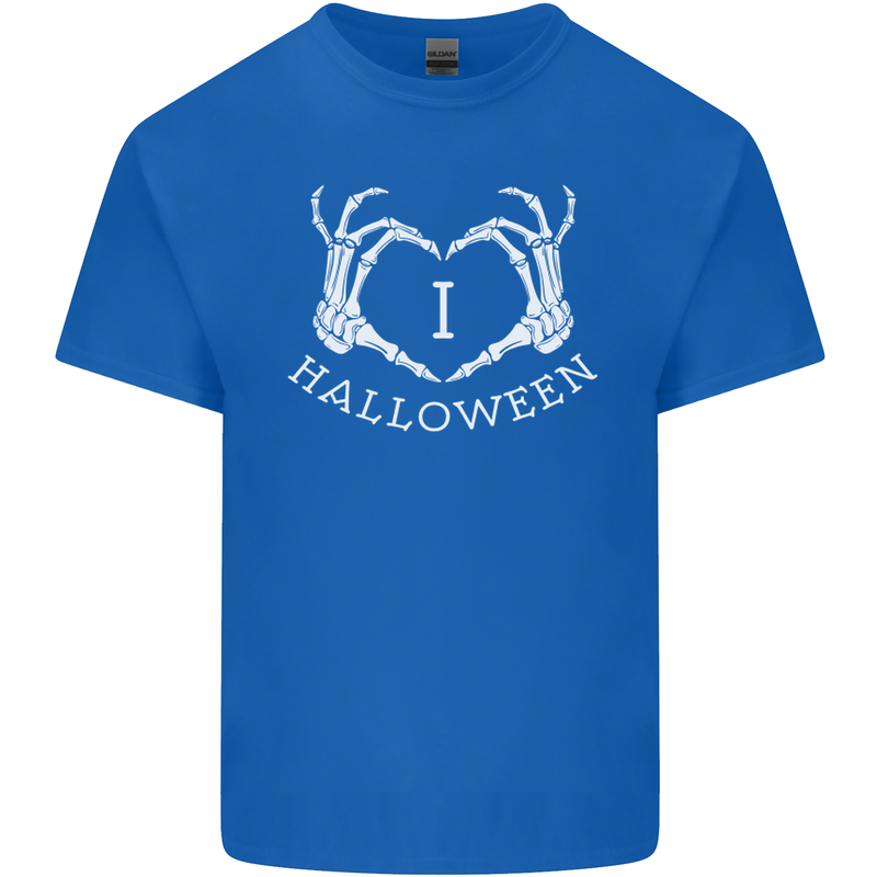 I Love Halloween Funny Skeleton Hand Skull Mens Cotton T-Shirt Tee Top Royal Blue