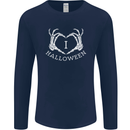 I Love Halloween Funny Skeleton Hand Skull Mens Long Sleeve T-Shirt Navy Blue