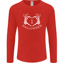 I Love Halloween Funny Skeleton Hand Skull Mens Long Sleeve T-Shirt Red