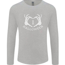 I Love Halloween Funny Skeleton Hand Skull Mens Long Sleeve T-Shirt Sports Grey
