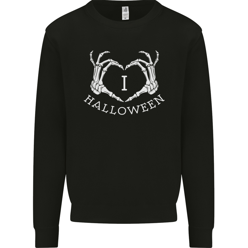 I Love Halloween Funny Skeleton Hand Skull Mens Sweatshirt Jumper Black