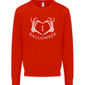 I Love Halloween Funny Skeleton Hand Skull Mens Sweatshirt Jumper Bright Red