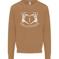 I Love Halloween Funny Skeleton Hand Skull Mens Sweatshirt Jumper Caramel Latte