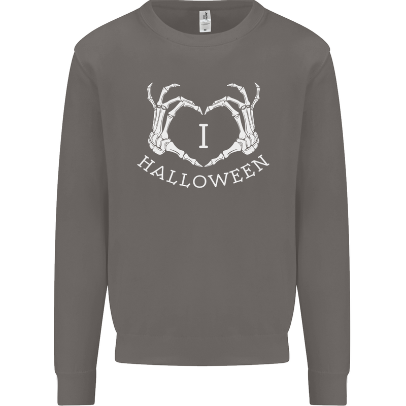 I Love Halloween Funny Skeleton Hand Skull Mens Sweatshirt Jumper Charcoal