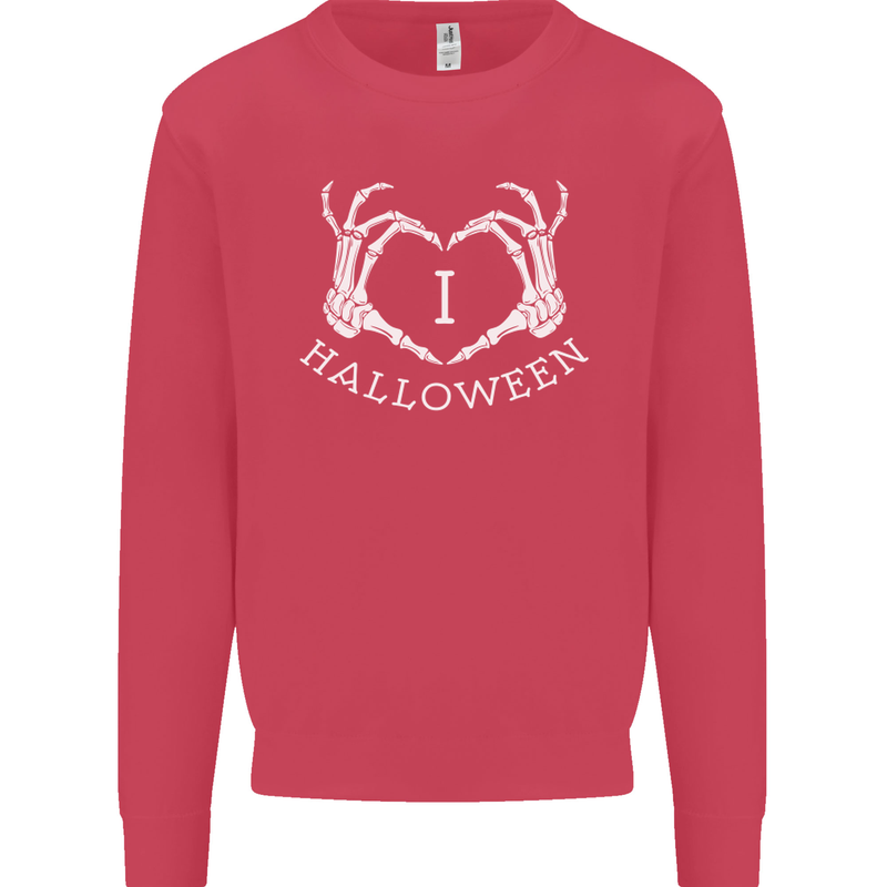 I Love Halloween Funny Skeleton Hand Skull Mens Sweatshirt Jumper Heliconia
