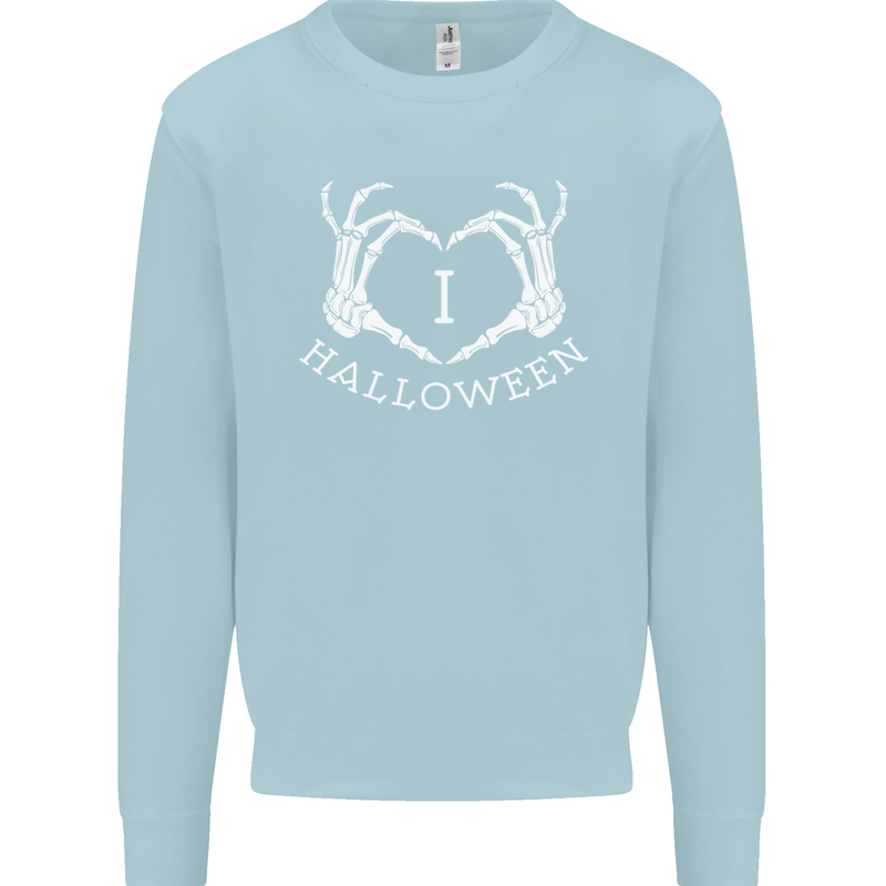 I Love Halloween Funny Skeleton Hand Skull Mens Sweatshirt Jumper Light Blue