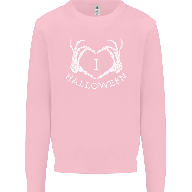 I Love Halloween Funny Skeleton Hand Skull Mens Sweatshirt Jumper Light Pink