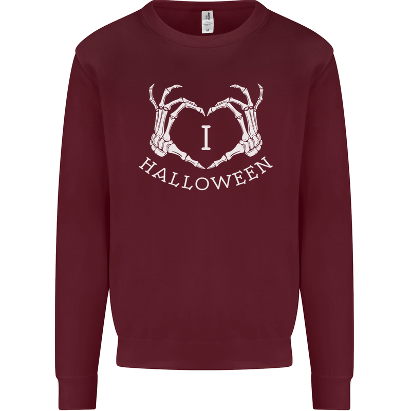 I Love Halloween Funny Skeleton Hand Skull Mens Sweatshirt Jumper Maroon