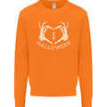 I Love Halloween Funny Skeleton Hand Skull Mens Sweatshirt Jumper Orange