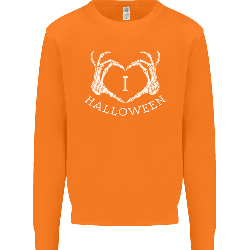 I Love Halloween Funny Skeleton Hand Skull Mens Sweatshirt Jumper Orange
