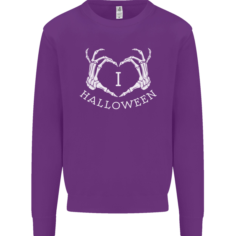 I Love Halloween Funny Skeleton Hand Skull Mens Sweatshirt Jumper Purple