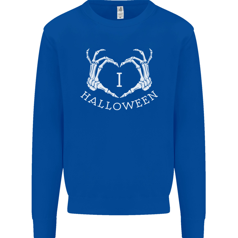 I Love Halloween Funny Skeleton Hand Skull Mens Sweatshirt Jumper Royal Blue