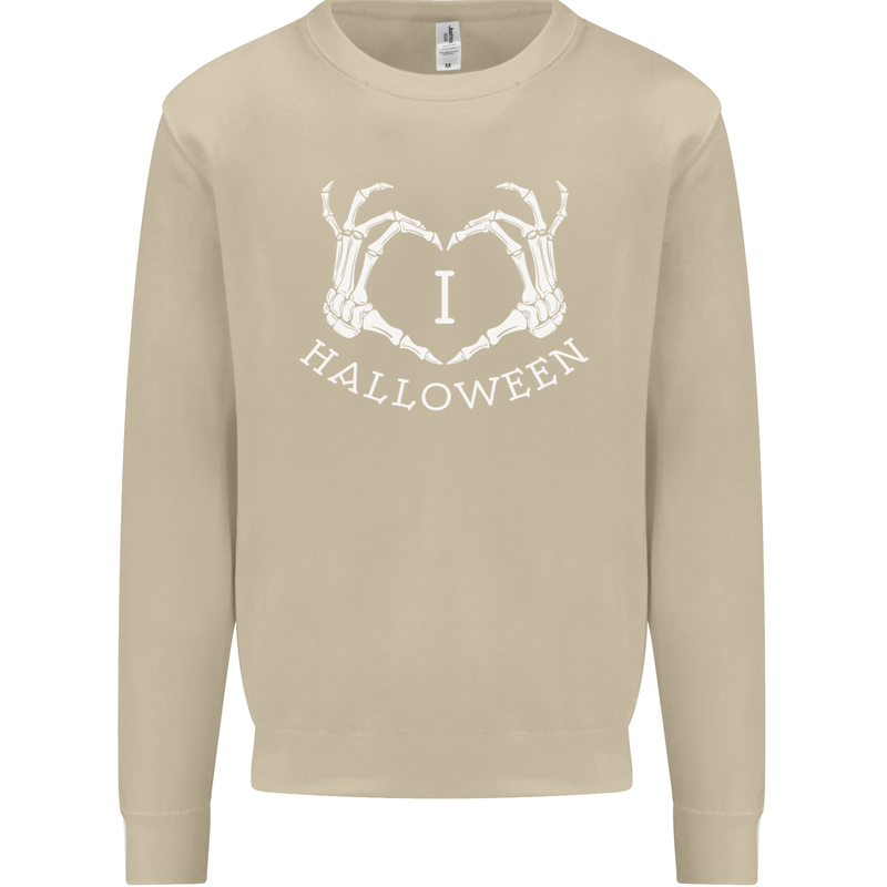 I Love Halloween Funny Skeleton Hand Skull Mens Sweatshirt Jumper Sand