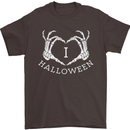 I Love Halloween Funny Skeleton Hand Skull Mens T-Shirt Cotton Gildan Dark Chocolate