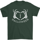 I Love Halloween Funny Skeleton Hand Skull Mens T-Shirt Cotton Gildan Forest Green