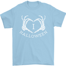 I Love Halloween Funny Skeleton Hand Skull Mens T-Shirt Cotton Gildan Light Blue