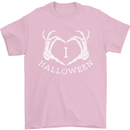I Love Halloween Funny Skeleton Hand Skull Mens T-Shirt Cotton Gildan Light Pink