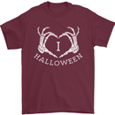 I Love Halloween Funny Skeleton Hand Skull Mens T-Shirt Cotton Gildan Maroon
