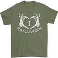 I Love Halloween Funny Skeleton Hand Skull Mens T-Shirt Cotton Gildan Military Green