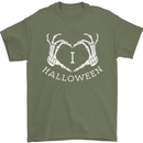 I Love Halloween Funny Skeleton Hand Skull Mens T-Shirt Cotton Gildan Military Green