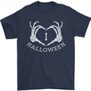 I Love Halloween Funny Skeleton Hand Skull Mens T-Shirt Cotton Gildan Navy Blue