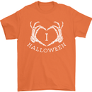 I Love Halloween Funny Skeleton Hand Skull Mens T-Shirt Cotton Gildan Orange