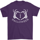 I Love Halloween Funny Skeleton Hand Skull Mens T-Shirt Cotton Gildan Purple