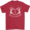 I Love Halloween Funny Skeleton Hand Skull Mens T-Shirt Cotton Gildan Red