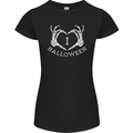 I Love Halloween Funny Skeleton Hand Skull Womens Petite Cut T-Shirt Black