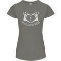 I Love Halloween Funny Skeleton Hand Skull Womens Petite Cut T-Shirt Charcoal