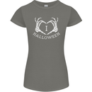 I Love Halloween Funny Skeleton Hand Skull Womens Petite Cut T-Shirt Charcoal