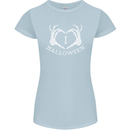I Love Halloween Funny Skeleton Hand Skull Womens Petite Cut T-Shirt Light Blue