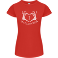 I Love Halloween Funny Skeleton Hand Skull Womens Petite Cut T-Shirt Red