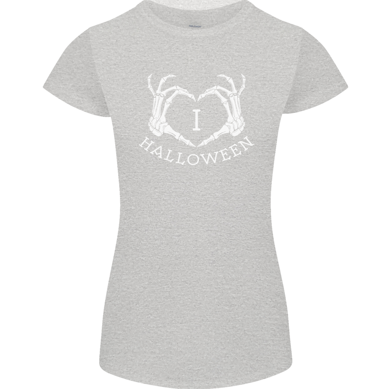 I Love Halloween Funny Skeleton Hand Skull Womens Petite Cut T-Shirt Sports Grey