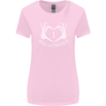 I Love Halloween Funny Skeleton Hand Skull Womens Wider Cut T-Shirt Light Pink