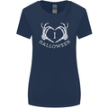 I Love Halloween Funny Skeleton Hand Skull Womens Wider Cut T-Shirt Navy Blue
