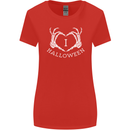 I Love Halloween Funny Skeleton Hand Skull Womens Wider Cut T-Shirt Red